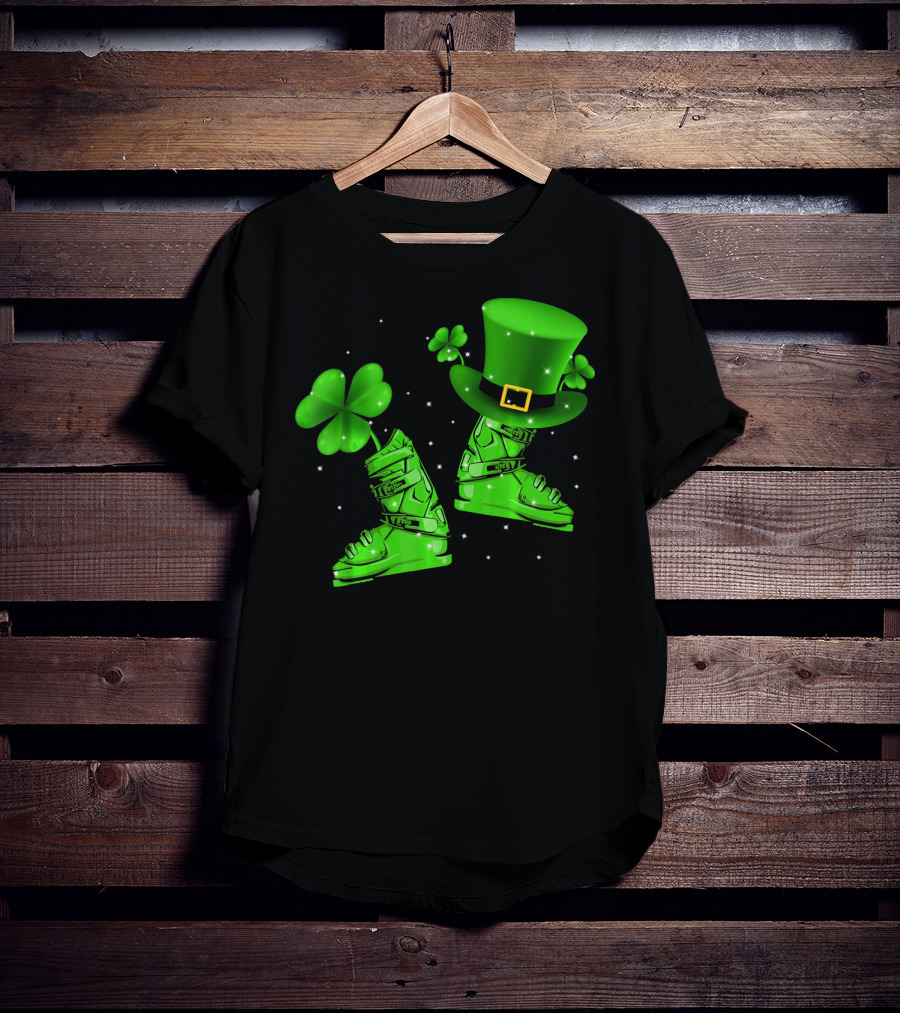 Shamrock Leprechaun Hat With Green Ski Boots T-Shirt