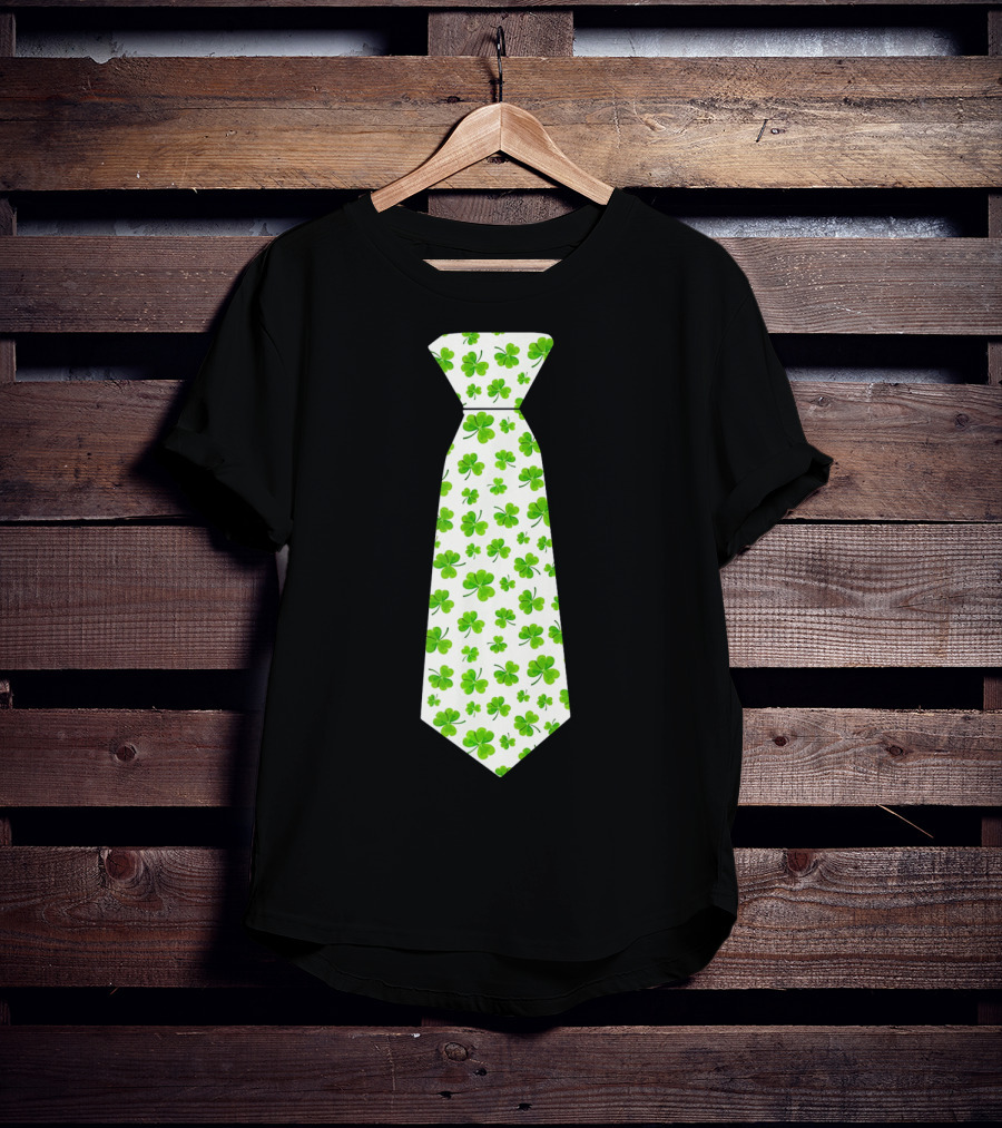 St Patricks Day Irish Shamrock Tie Pattern White Background T-Shirt