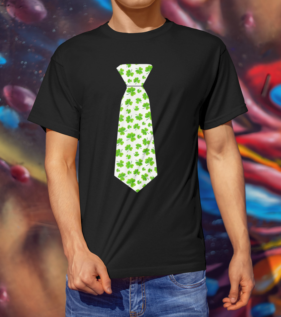St Patricks Day Irish Shamrock Tie Pattern White Background T-Shirt