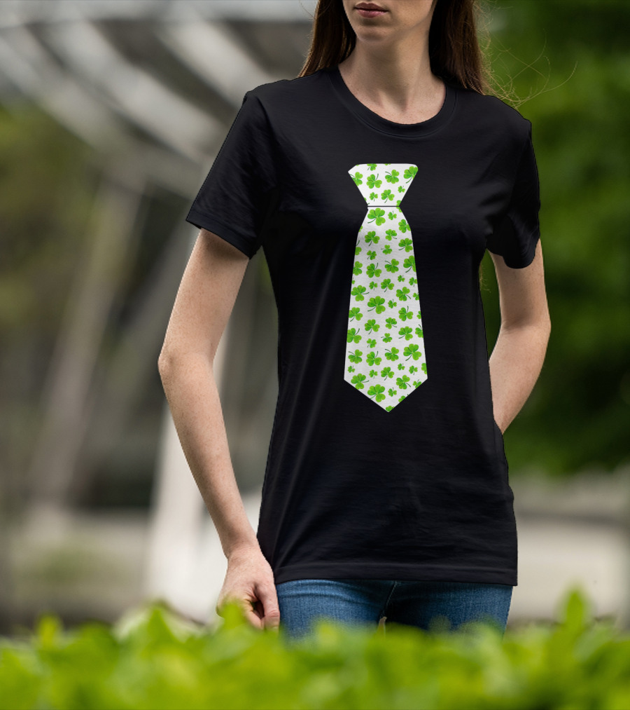 St Patricks Day Irish Shamrock Tie Pattern White Background T-Shirt