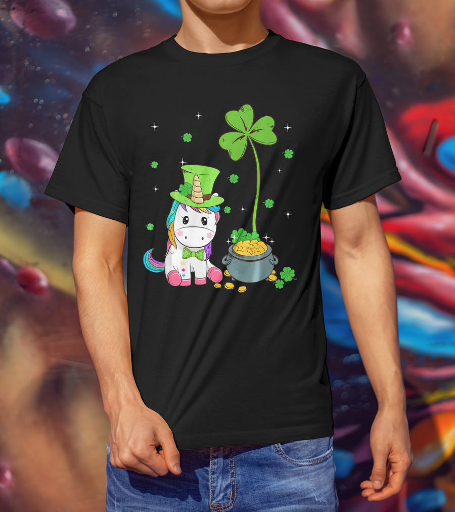 Shamrock Leprechaun Unicorn St Patricks Pot Of Gold T-Shirt