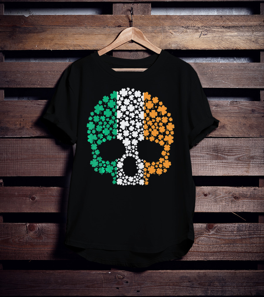 Irish Shamrock Skull With Tricolor Pattern For St. Patrick's Day T-Shirt
