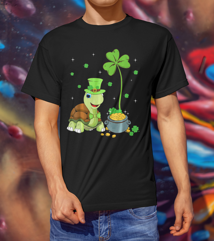Shamrock Turtle With Leprechaun Hat And Pot Of Gold St Patricks T-Shirt
