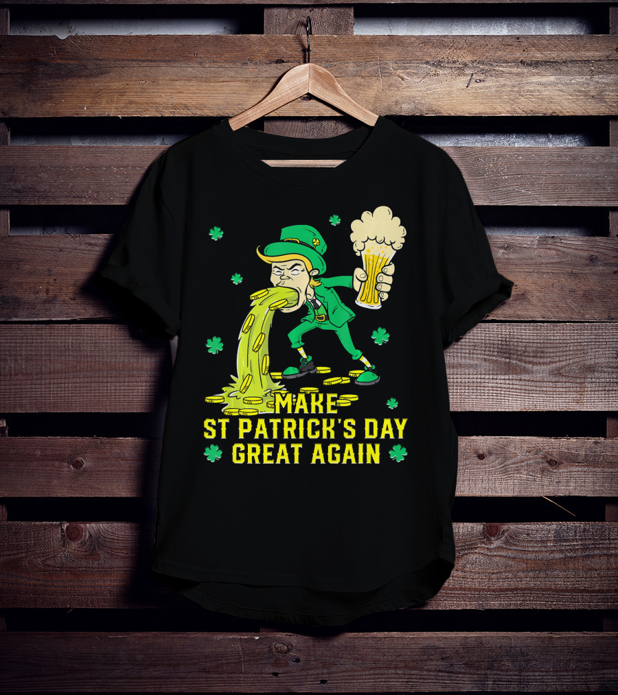 Make St Patrick's Day Great Again Leprechaun With Beer And Gold Coins T-Shirt