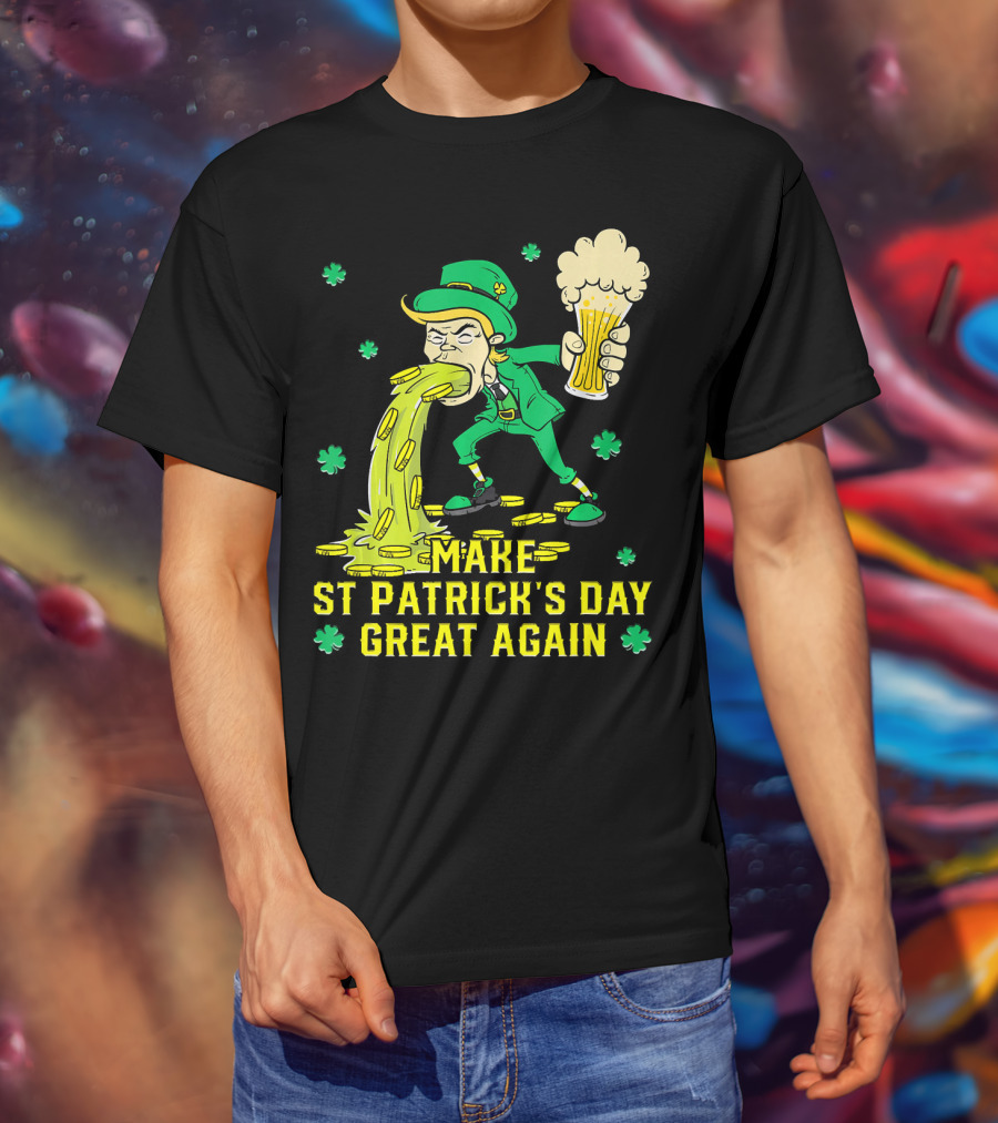Make St Patrick's Day Great Again Leprechaun With Beer And Gold Coins T-Shirt