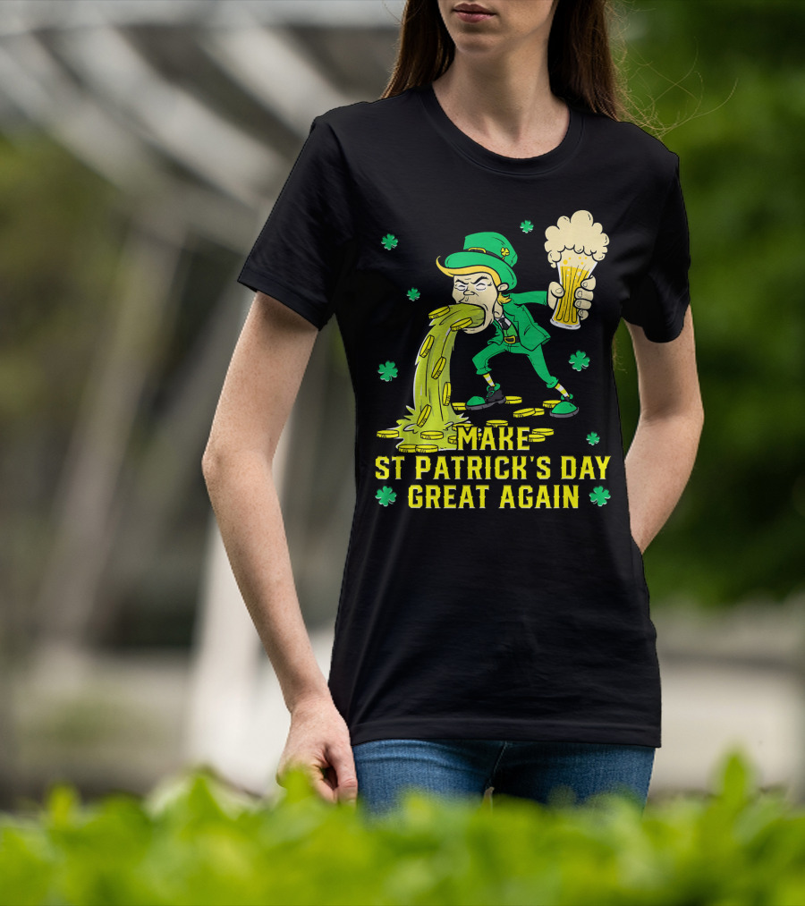 Make St Patrick's Day Great Again Leprechaun With Beer And Gold Coins T-Shirt
