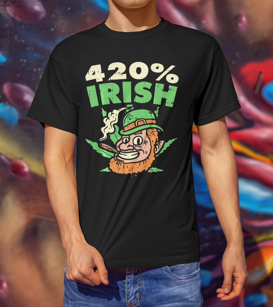 Funny St Patricks Day 420% Irish Weed Smoking Leprechaun T-Shirt