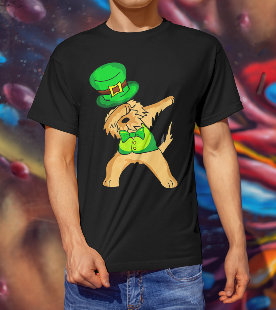 Dabbing Leprechaun Kids Irish Terrier St. Patrick's Day Dog Bow Tie T-Shirt