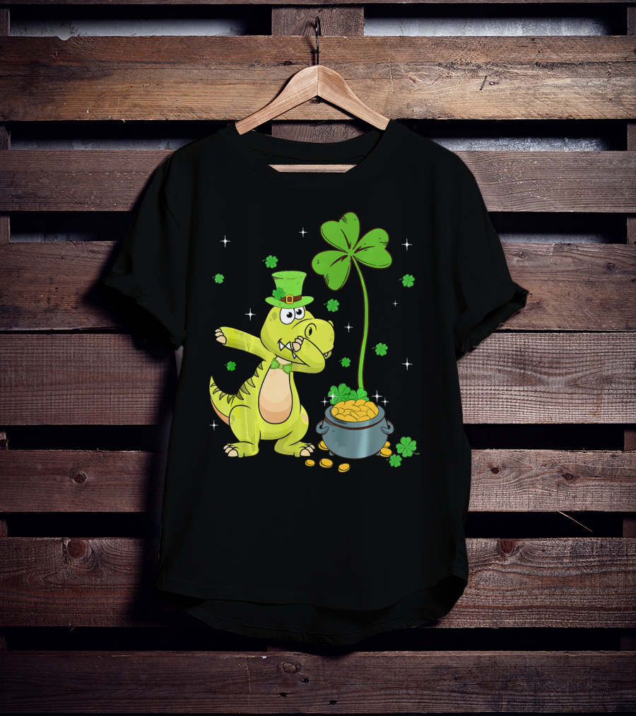 Shamrock Dabbing Dinosaur Leprechaun Gold Pot St Patricks T-Shirt