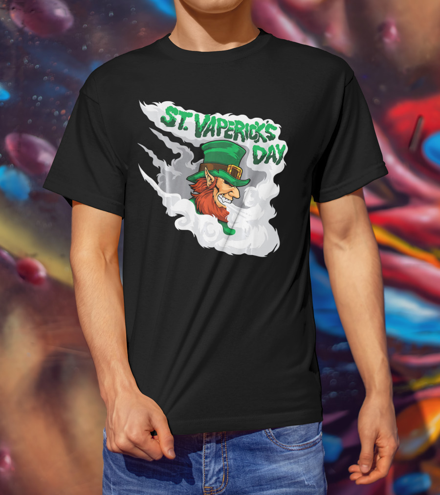 St. Vapericks Day With Vaping Leprechaun And Smoke Swirls T-Shirt