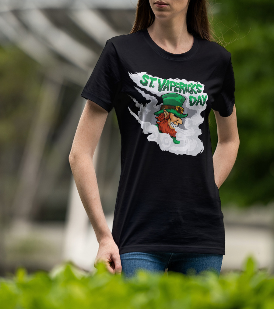 St. Vapericks Day With Vaping Leprechaun And Smoke Swirls T-Shirt