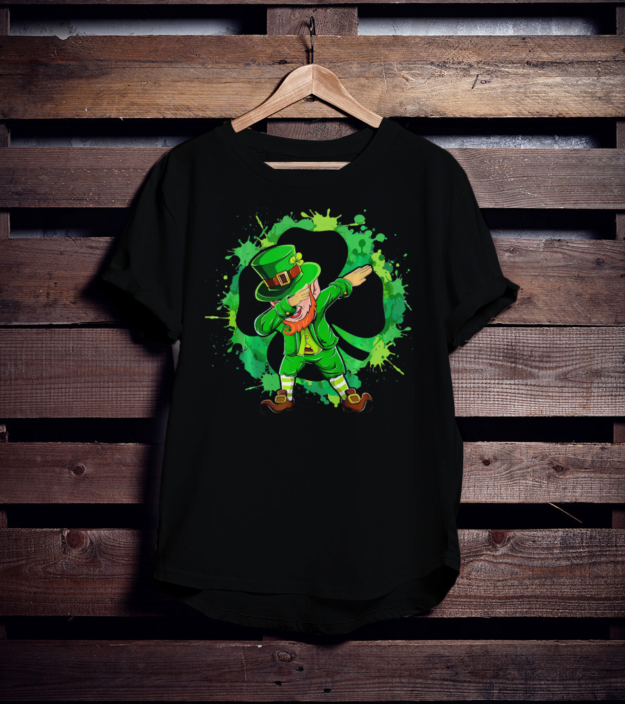 Dabbing Leprechaun Funny Dab St Patricks Shamrock Green Splatter T-Shirt