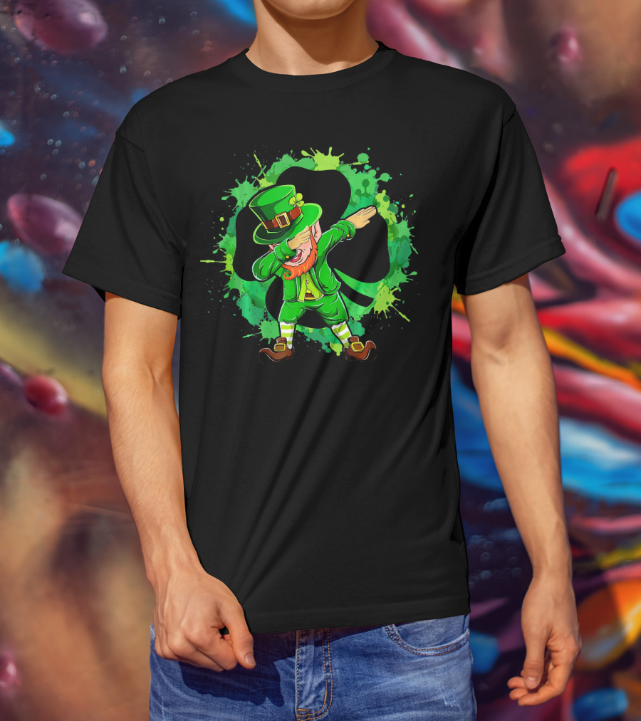 Dabbing Leprechaun Funny Dab St Patricks Shamrock Green Splatter T-Shirt