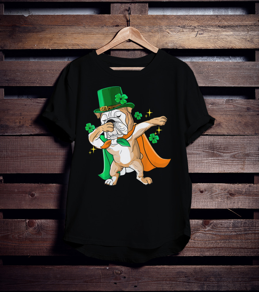 Irish Bulldog Dabbing Leprechaun With Shamrocks T-Shirt