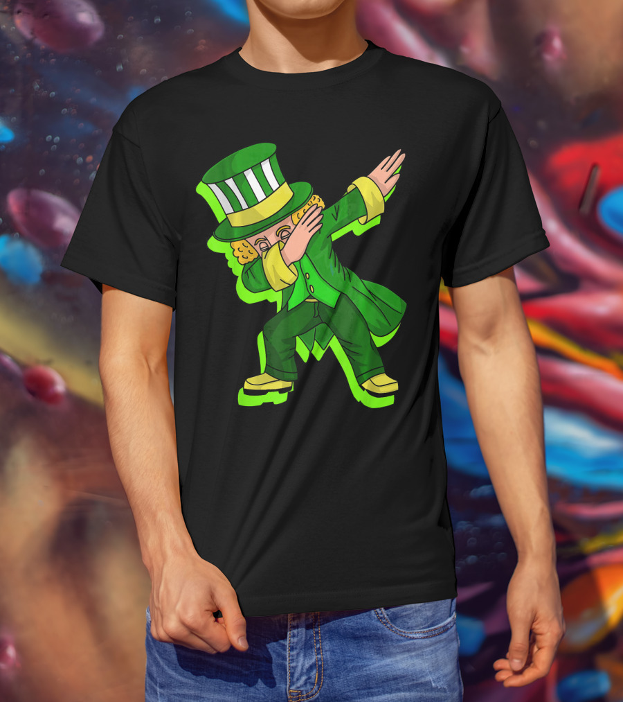 Dabbing Leprechaun With Green Shadow Cut Hat And Coat T-Shirt