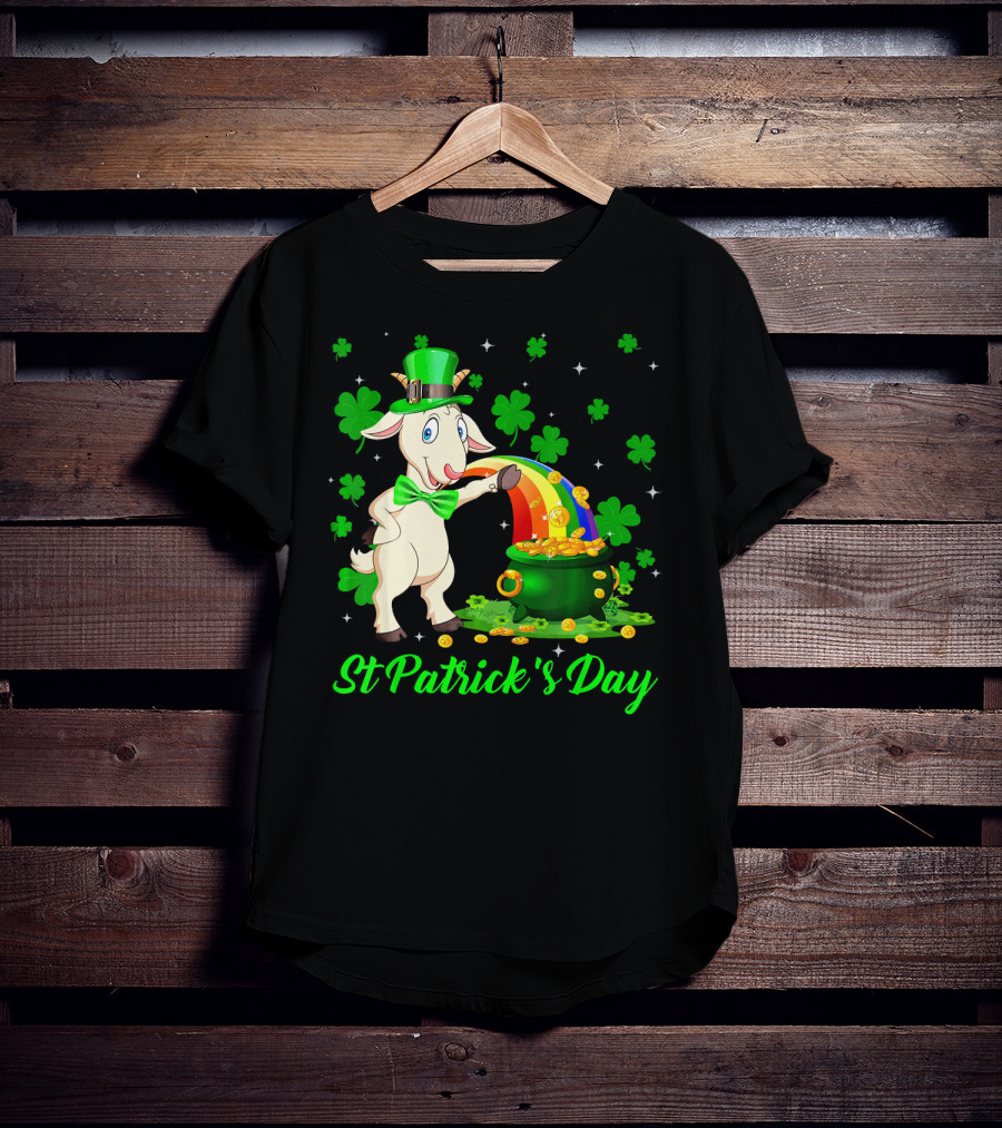 St Patrick's Day Leprechaun Goat Shamrock Rainbow Pot Of Gold T-Shirt