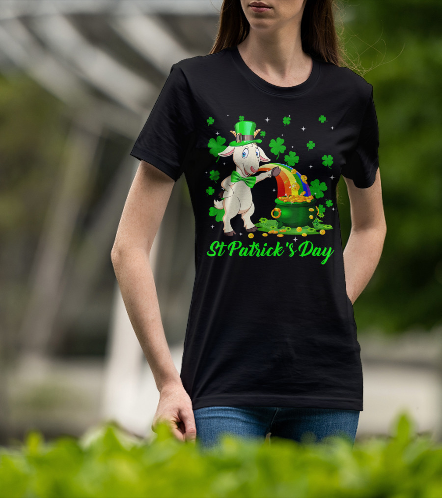 St Patrick's Day Leprechaun Goat Shamrock Rainbow Pot Of Gold T-Shirt