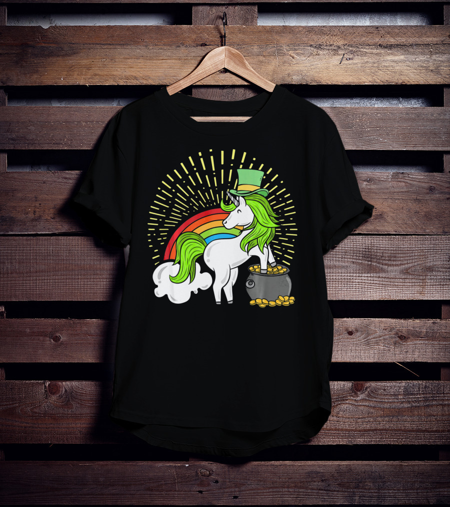 St Patricks Day Unicorn Shamrock Rainbow Pot Of Gold T-Shirt