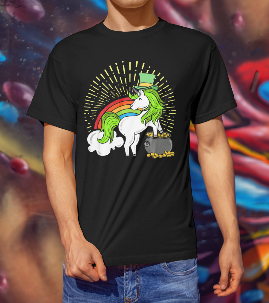 St Patricks Day Unicorn Shamrock Rainbow Pot Of Gold T-Shirt