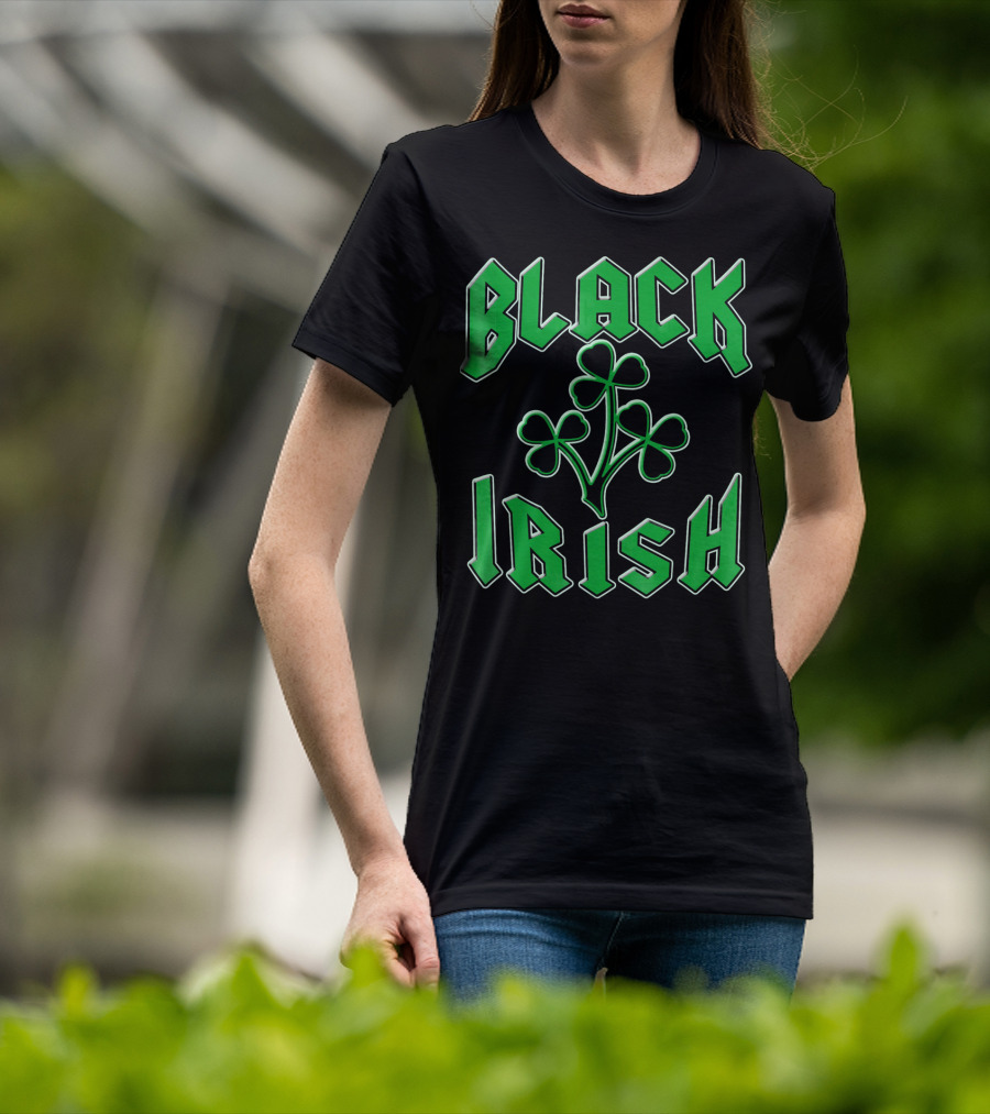 Black Irish Shamrock St Pats Day T-Shirt