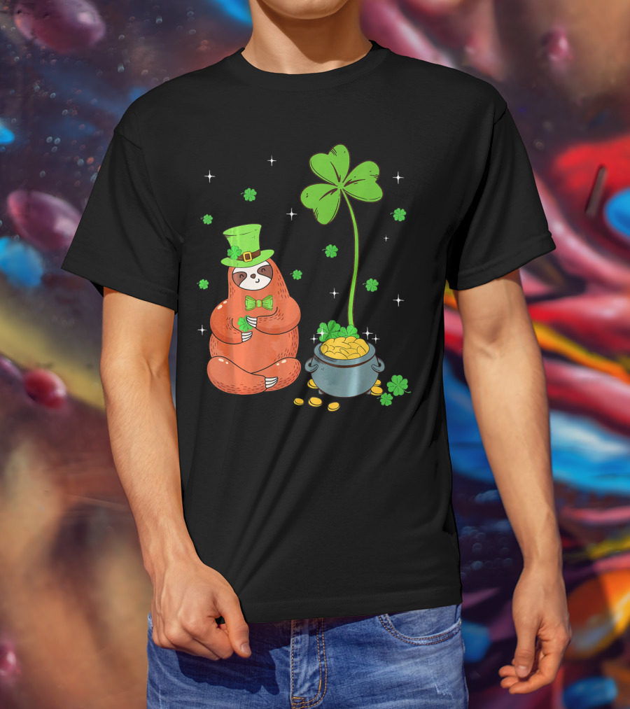 Shamrock Leprechaun Sloth Pot Of Gold St Patricks T-Shirt