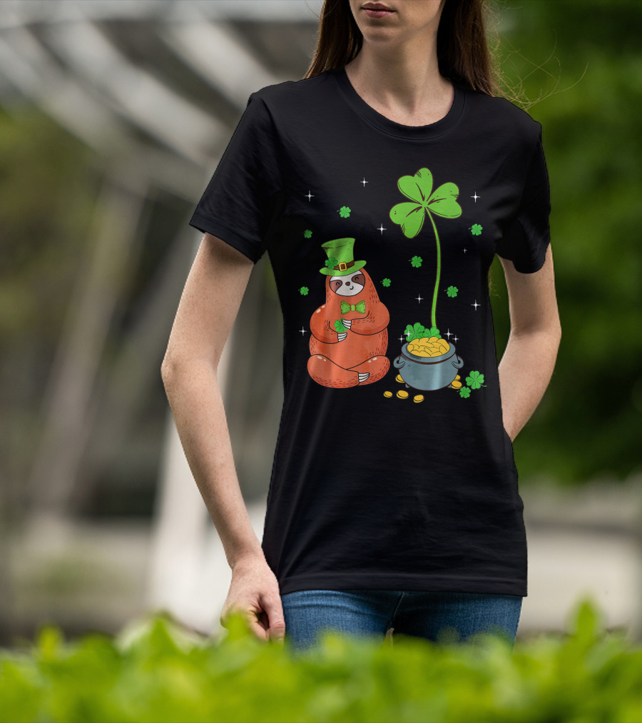 Shamrock Leprechaun Sloth Pot Of Gold St Patricks T-Shirt