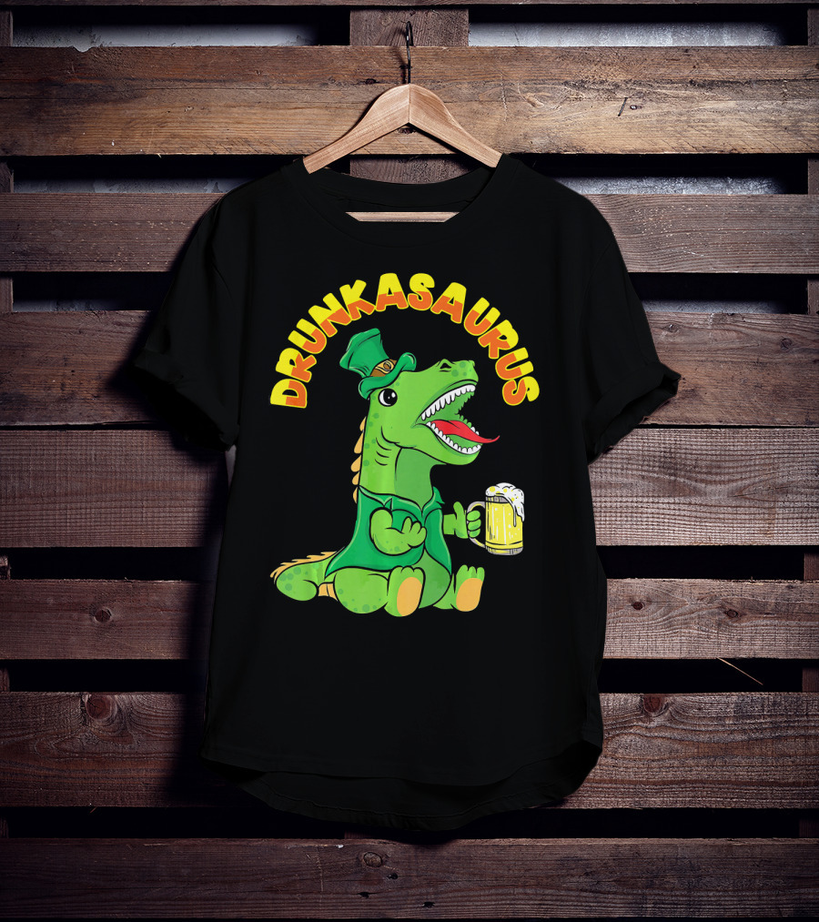 Drunkasaurus Leprechaun Dinosaur With Beer Drink T-Shirt