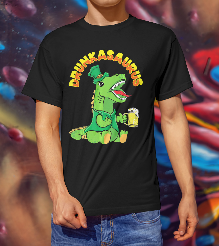 Drunkasaurus Leprechaun Dinosaur With Beer Drink T-Shirt