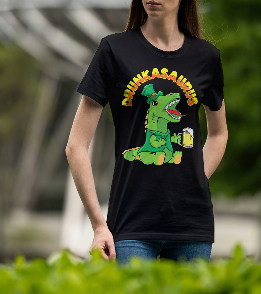Drunkasaurus Leprechaun Dinosaur With Beer Drink T-Shirt