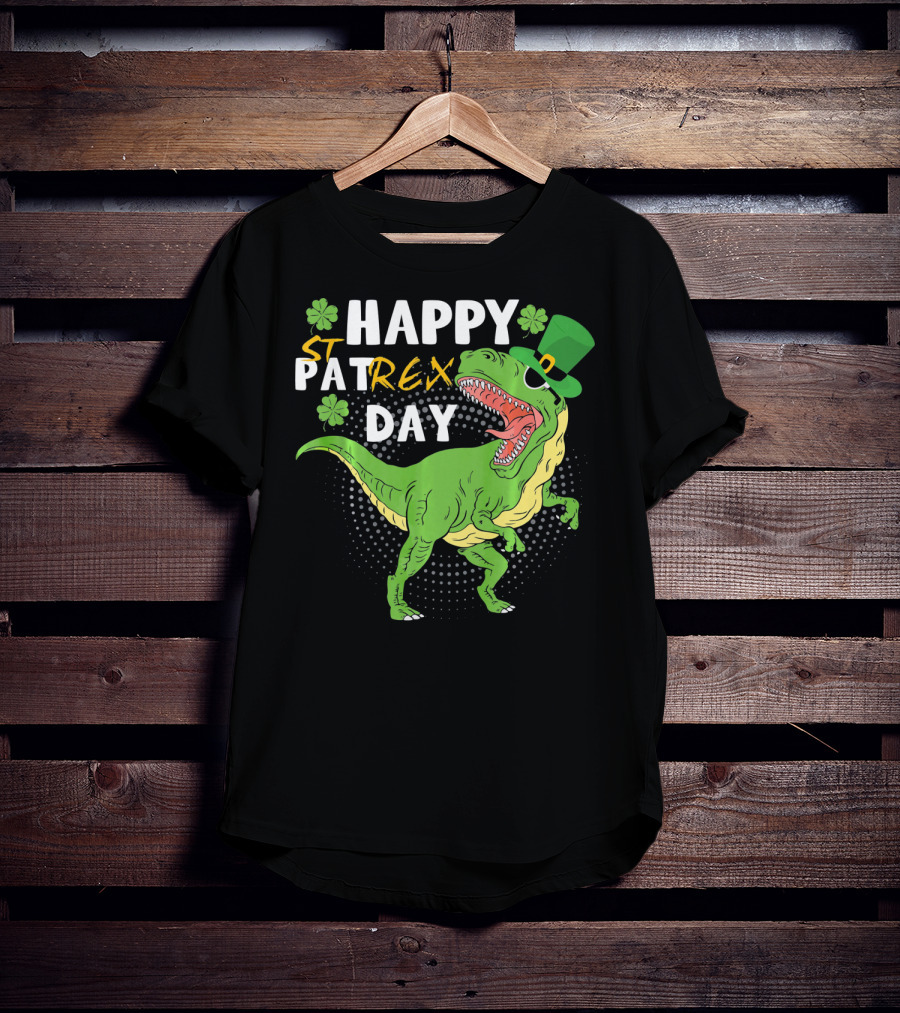 Happy St. Patrex Day Dinosaur With Shamrocks T-Shirt