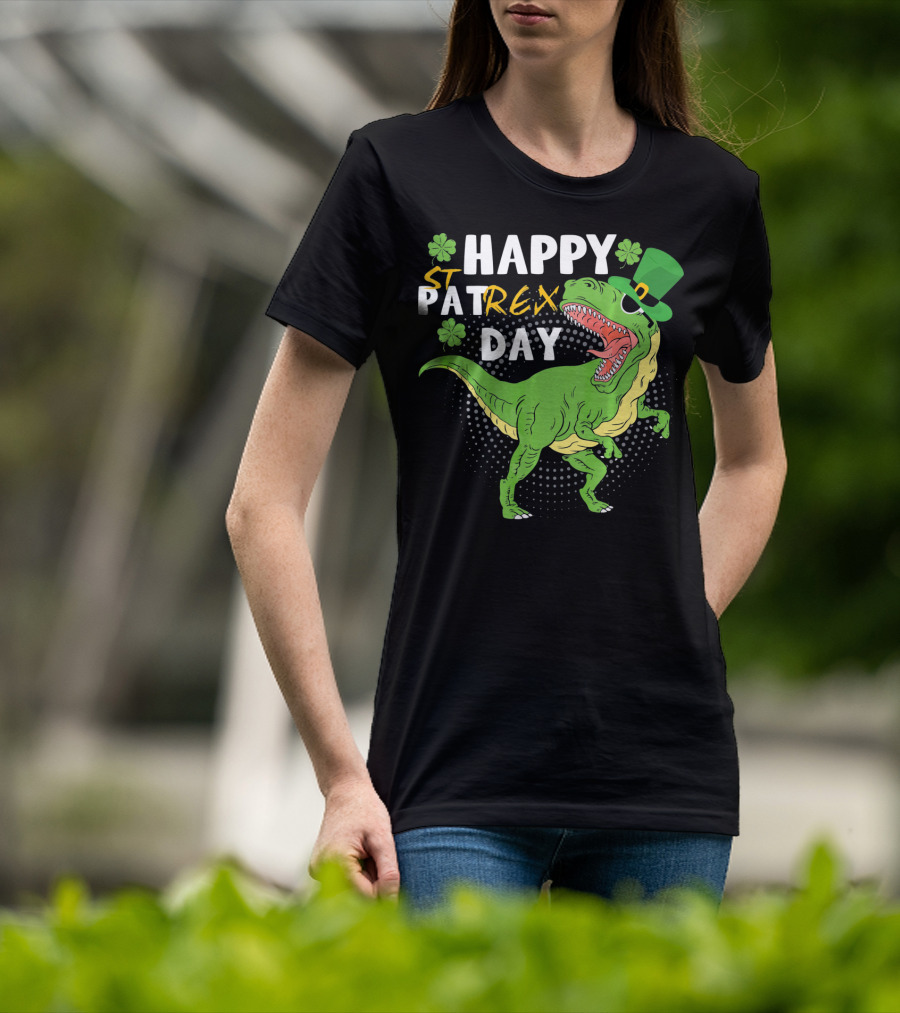 Happy St. Patrex Day Dinosaur With Shamrocks T-Shirt