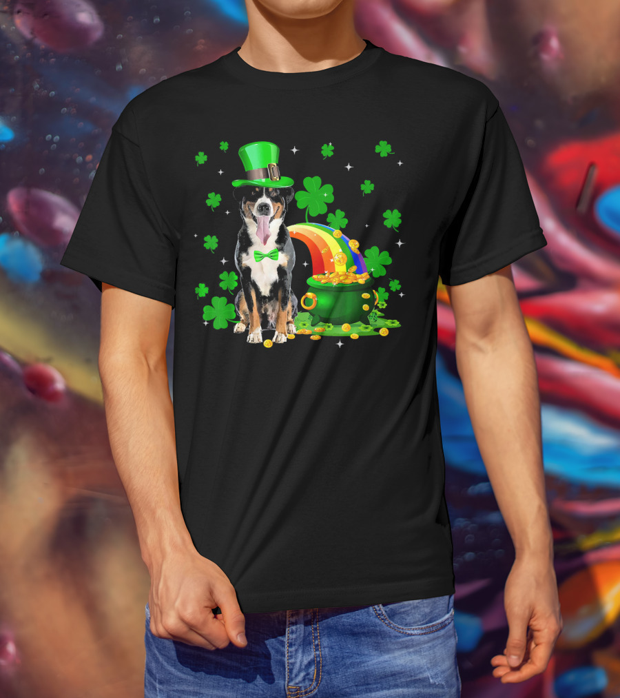Leprechaun Appenzeller Sennenhund St Patrick's Day Rainbow Pot Of Gold Shamrocks T-Shirt