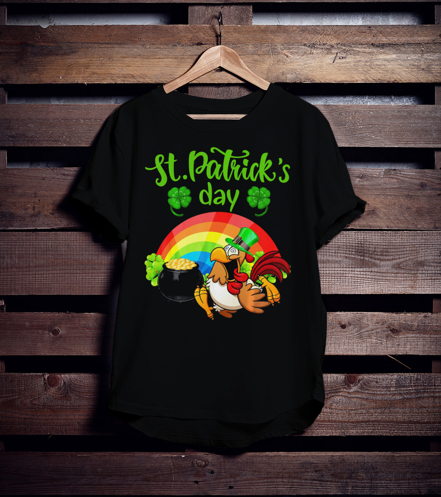 St. Patrick's Day Leprechaun Chicken With Rainbow And Pot Of Gold T-Shirt