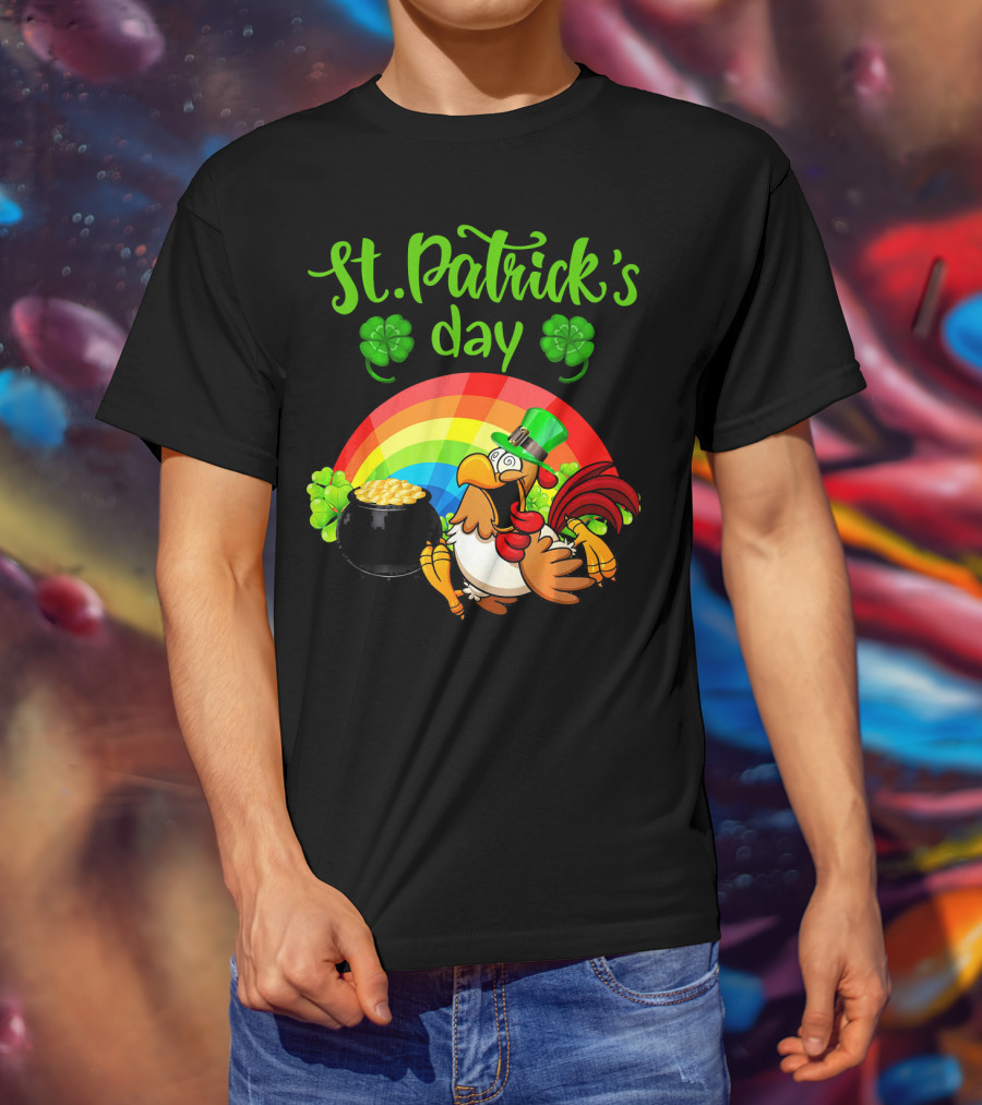St. Patrick's Day Leprechaun Chicken With Rainbow And Pot Of Gold T-Shirt