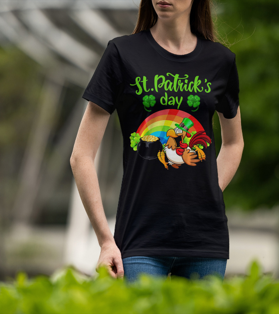 St. Patrick's Day Leprechaun Chicken With Rainbow And Pot Of Gold T-Shirt