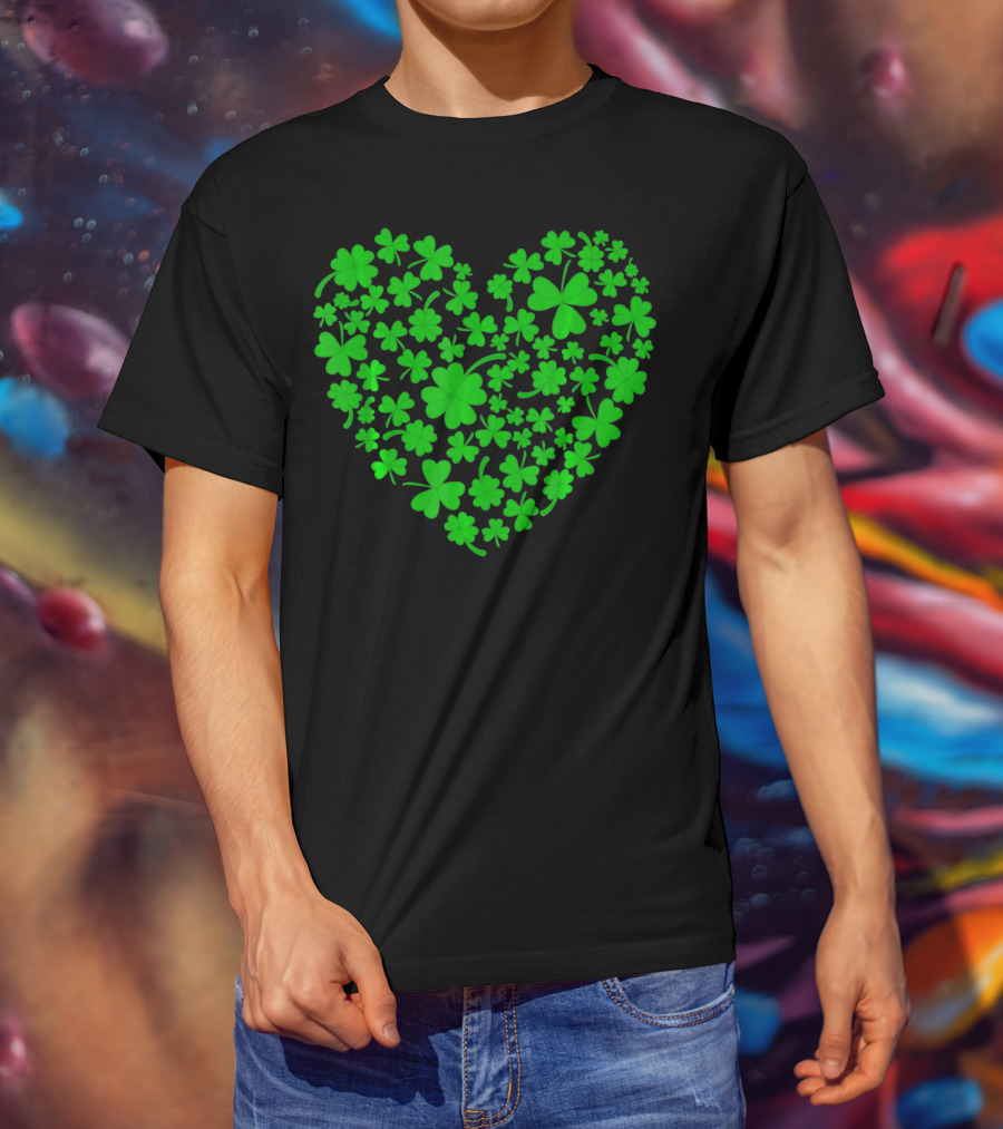 Irish Heart Shape Made Of Green Shamrocks T-Shirt