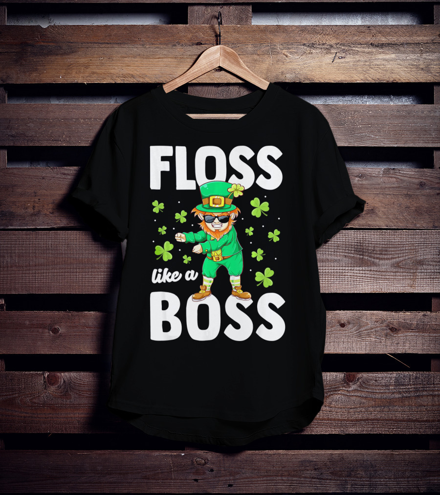 Floss Like A Boss Leprechaun Dance With Shamrocks T-Shirt
