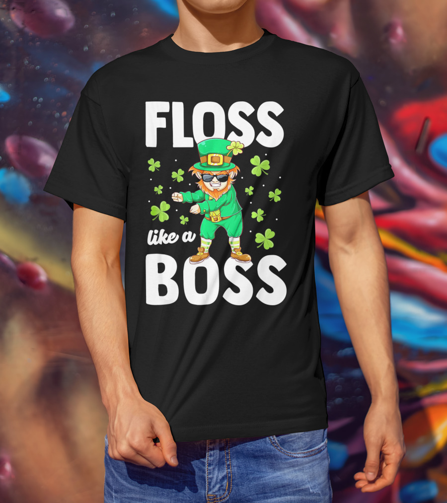 Floss Like A Boss Leprechaun Dance With Shamrocks T-Shirt