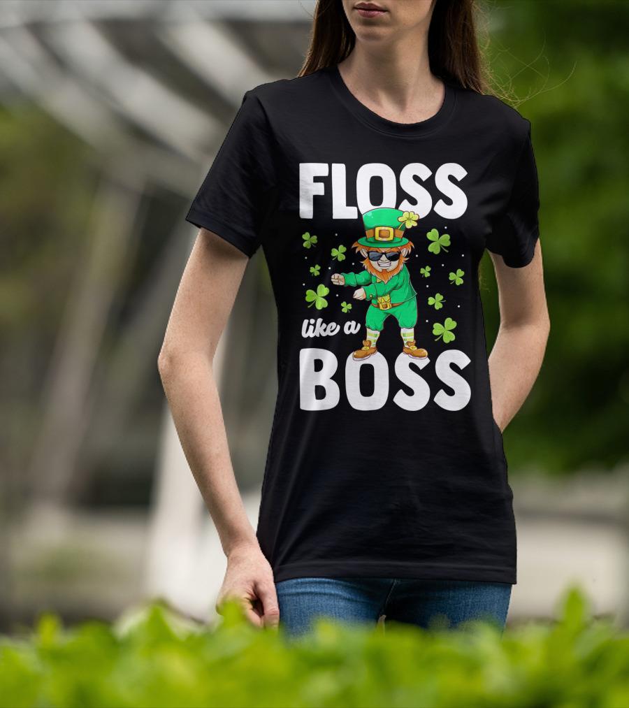Floss Like A Boss Leprechaun Dance With Shamrocks T-Shirt