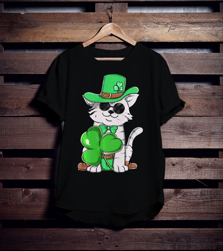 Leprechaun Cat Shamrock Irish St Pat Day Kitty T-Shirt