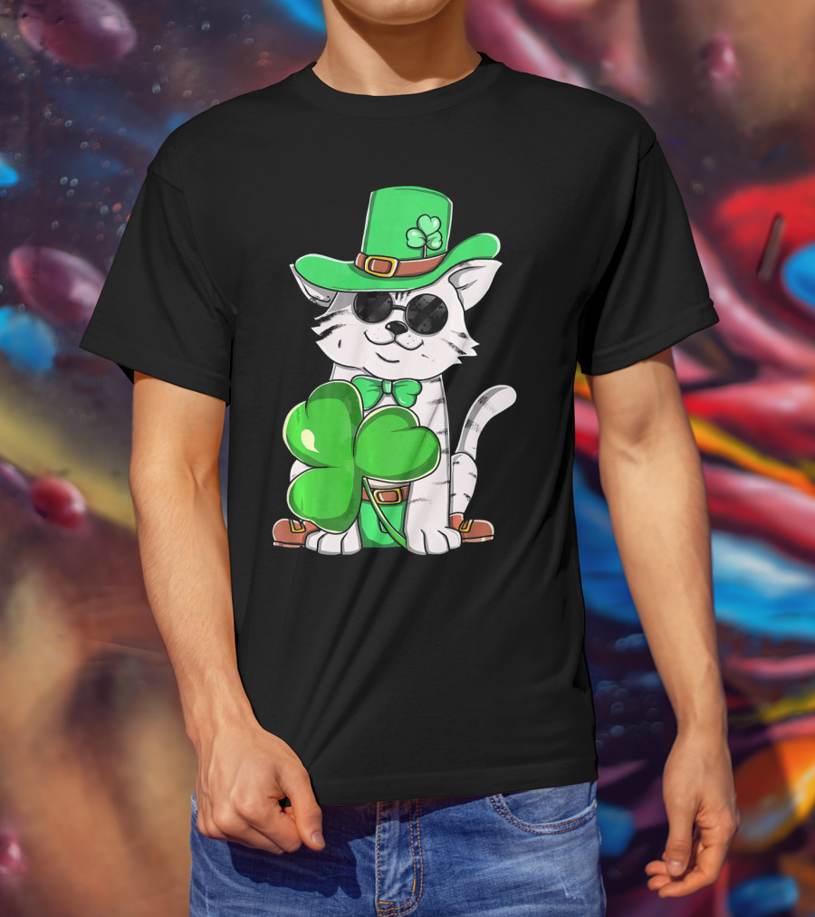 Leprechaun Cat Shamrock Irish St Pat Day Kitty T-Shirt