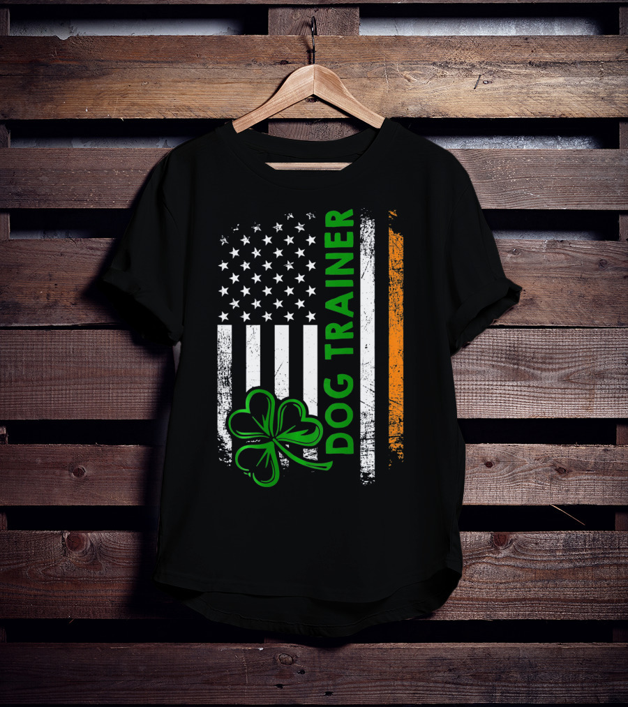 Irish Dog Trainer Shamrock American Flag T-Shirt