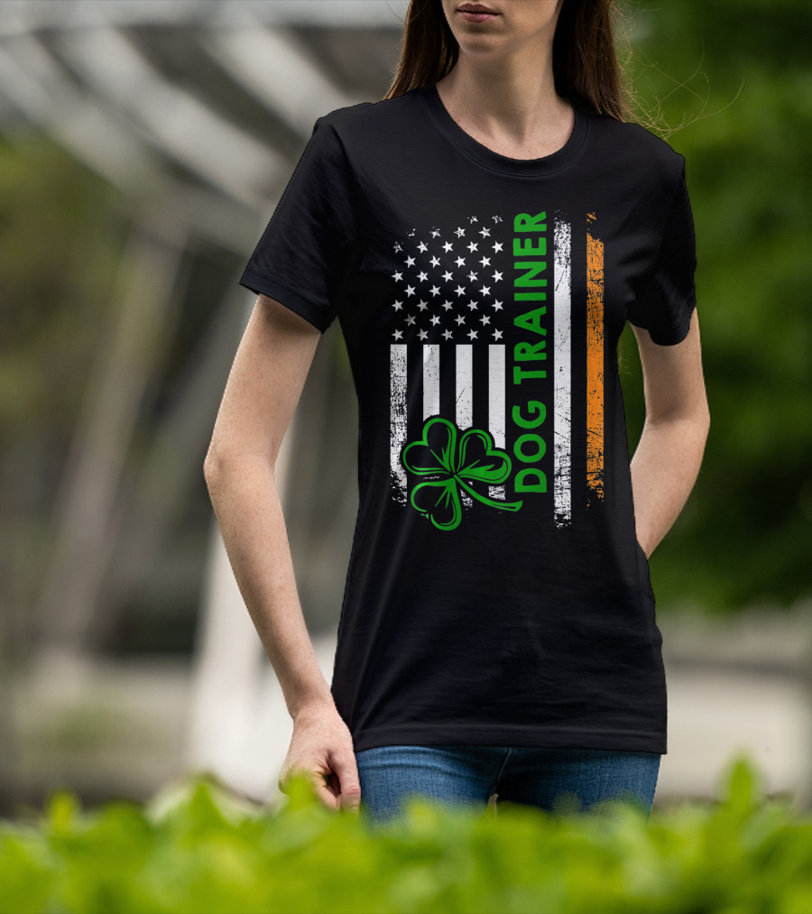 Irish Dog Trainer Shamrock American Flag T-Shirt
