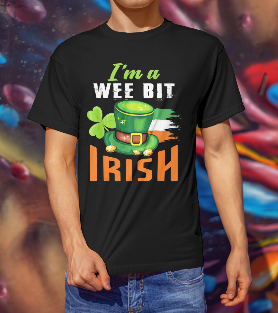 I'm A Wee Bit Irish Shamrock Hat And Flag St. Patrick's Day T-Shirt