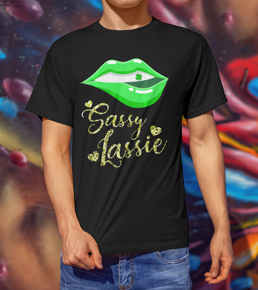 Sassy Lassie St Patricks Day Women Cute Lips Shamrock T-Shirt