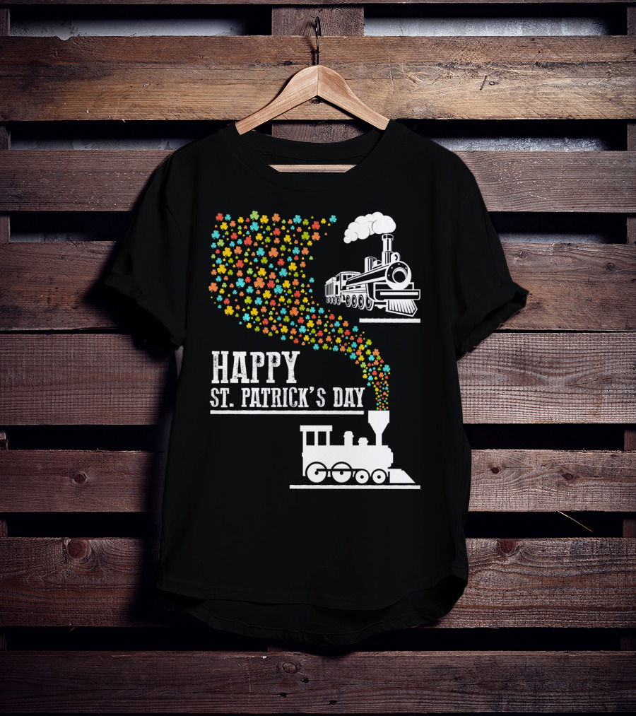 Happy St Patrick's Day Irish Shamrock Train Steam Puff T-Shirt