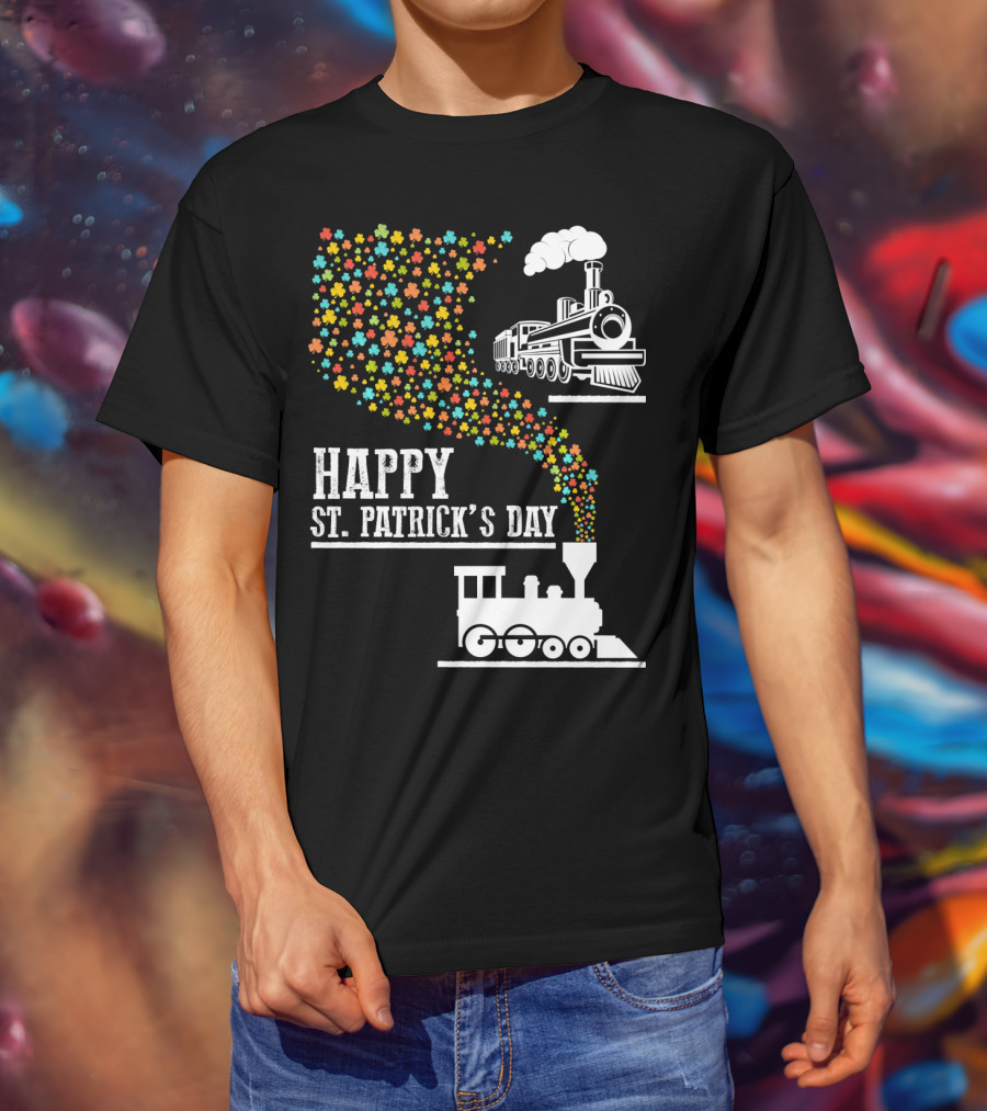 Happy St Patrick's Day Irish Shamrock Train Steam Puff T-Shirt