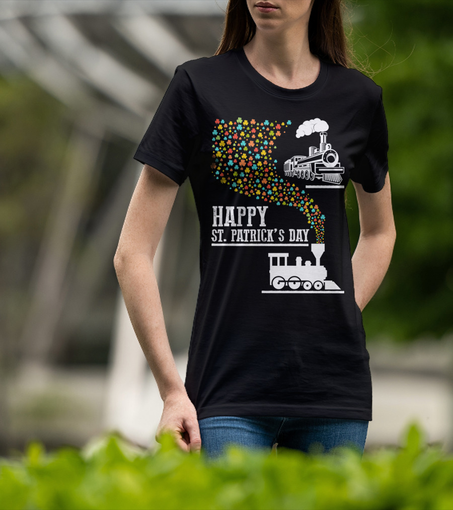 Happy St Patrick's Day Irish Shamrock Train Steam Puff T-Shirt