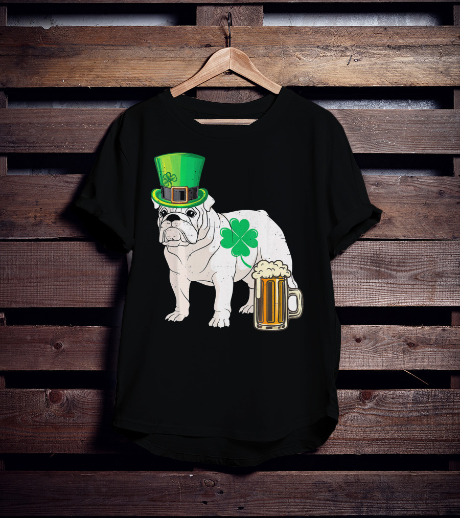 Bulldog Shamrock St Patricks Day Beer Hat T-Shirt