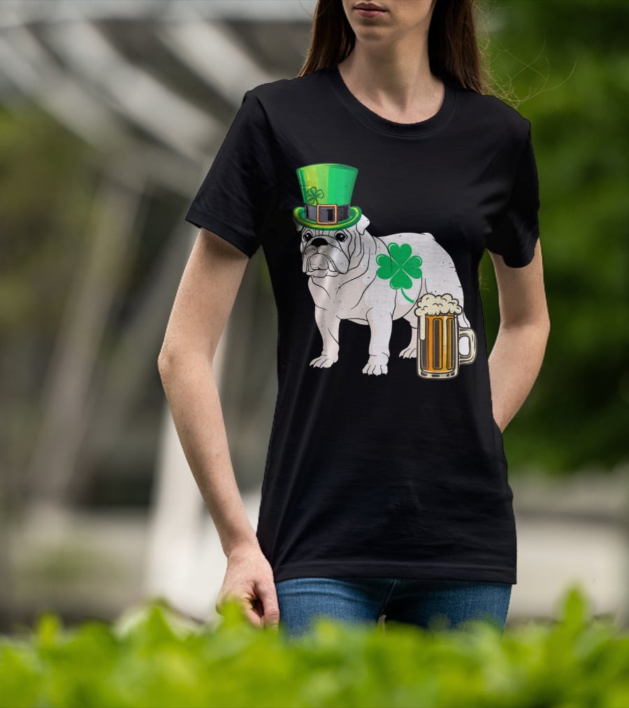 Bulldog Shamrock St Patricks Day Beer Hat T-Shirt